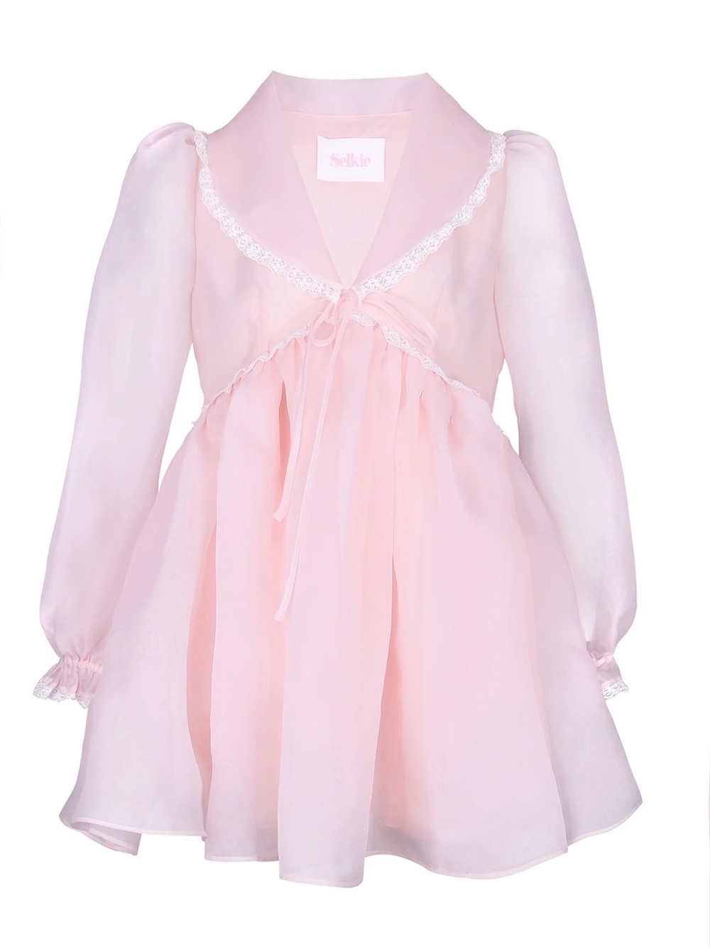 Selkie Pale Pink Chiffon “The Baby Doll Nightgown” with Lace Trim